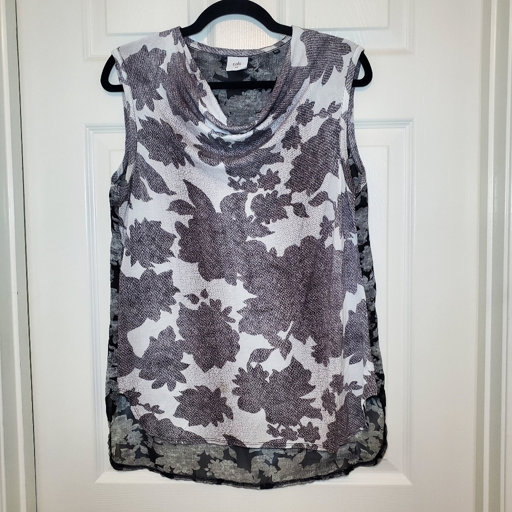 Cabi #3057 Womens Tango Tank Top Blouse Size M Black White Floral Cowl Neck - Picture 1 of 9